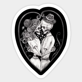 Skeleton lovers in love vintage heart art. Sticker